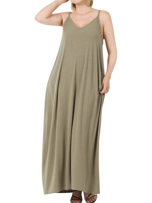Zenana - Side-pocket Maxi Dress With Adjustable Strap