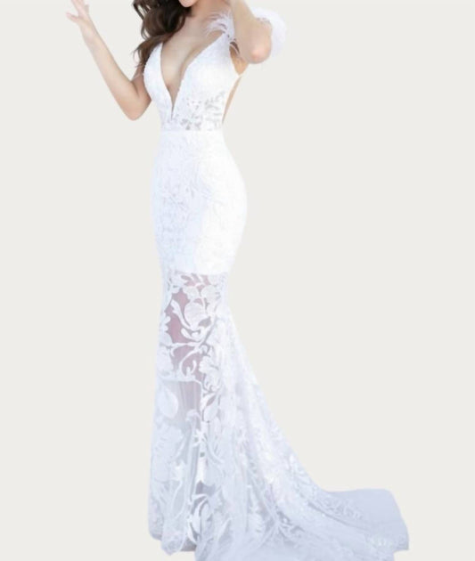 Jovani - Plunging Neckline Embellished Dress