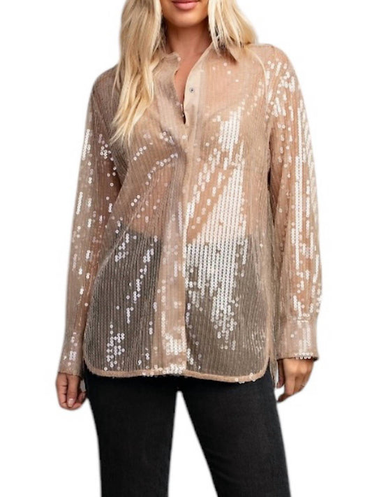 Glam - Sequin Collard Button Down Shirt