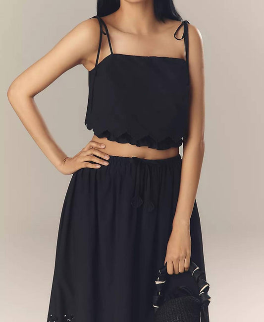 En Saison - Tie Shoulder Scallop Hem Crop Top