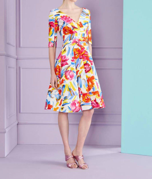 Talbot Runhof - Painter Blossoms Piqué Day Dress