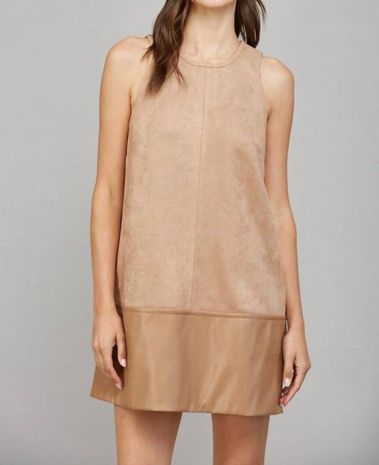 Fate - Amber Contrast Faux Leather Hem Sleeveless Suede Shift Dress