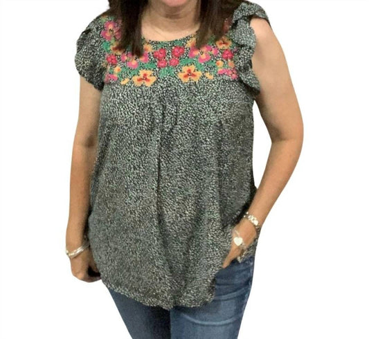 Llove - Floral Ruffle Cap Sleep Top