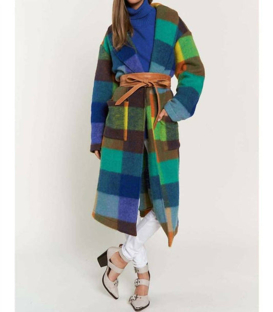 Davi & Dani - Fuzzy Fringe Bottom Hem Detail Waist Belt Midi Coat