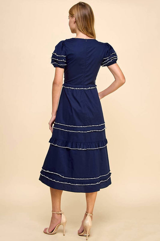 Tcec - V- Neck Striped Midi Dress