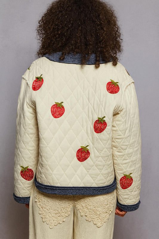 Pol - Embroidered Strawberry Quilted Pullover Top
