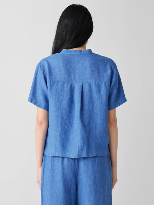 Eileen Fisher - Washed Organic Linen Délavé Band Collar Shirt