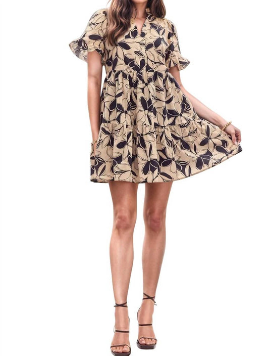 Entro - Heather Floral Print Ruffle Collar Mini Dress