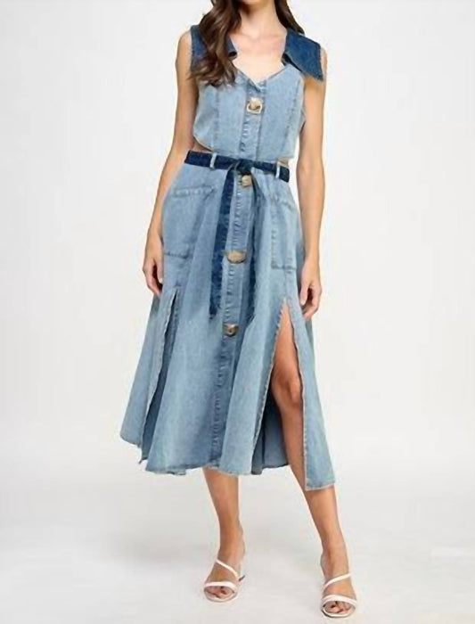 Pastel Design - Denim Belted Midi Dress