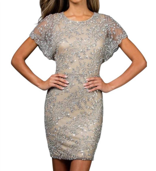 Scala - Fully Beaded Sheath Dress With Cap Sleeves