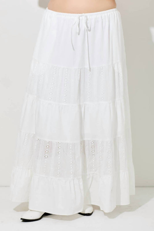 Baevely By Wellmade - Women's Cotton Eyelet Maxi Skirt