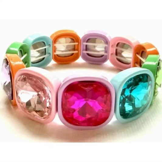 Iconic Mi - Women's Square Crystal Gemstone Stretch Bracelet