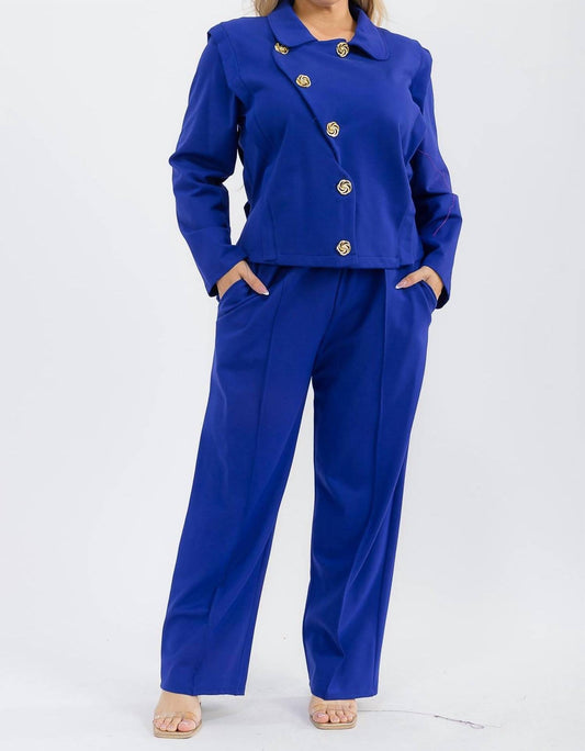 Karen T Design - Asymmetrical Button Blazer And Pants Set