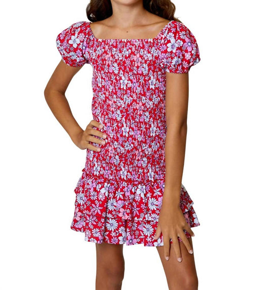 Design History - Girls Smocked Off-the-Shoulder Floral Dress