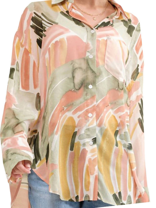 And The Why - Sheer Printed Loose Fit Blouse - Plus
