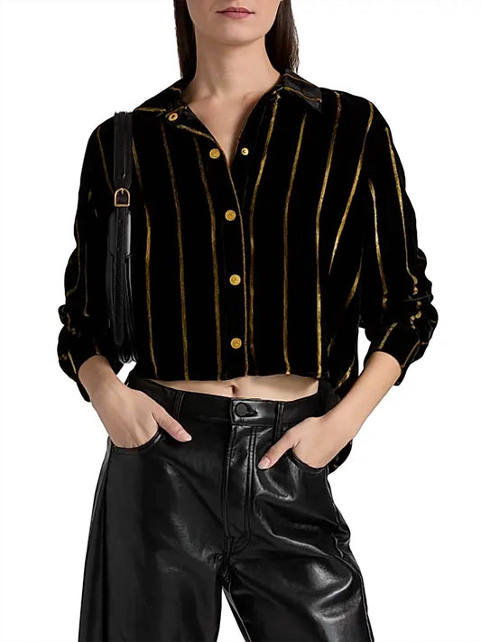 L'Agence - Cosette Metallic Stripe Crop Shirt