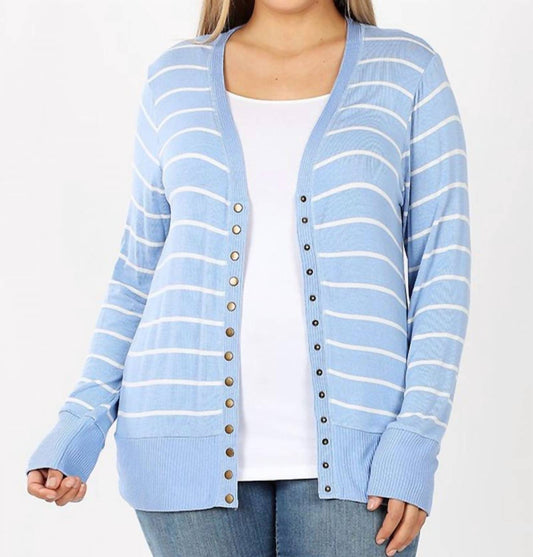 Zenana - Striped Snap Full Sleeve Cardigan