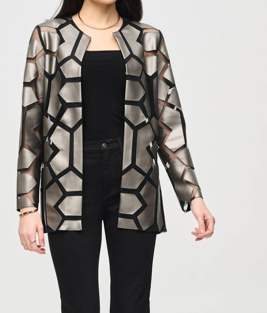 Joseph Ribkoff - Laser-cut Leatherette On Mesh Jacket