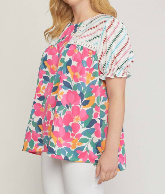 Entro - Mixed Print & Lace Blouse