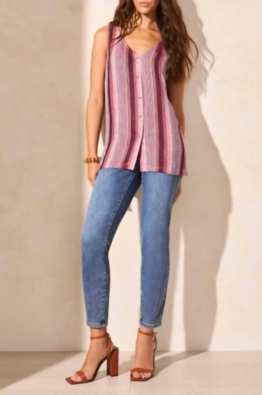 Tribal - Flowy Button Down Cami With Side Slit