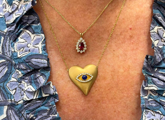 Doves By Doron Paloma - Women's Evil Eye Diamond And Lapis Heart Necklace
