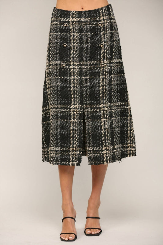 Fate - Tweed Button Front Midi Skirt