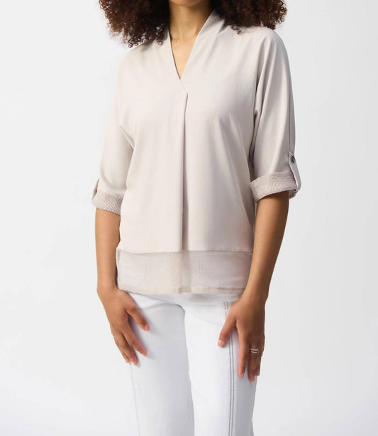 Joseph Ribkoff - Mesh Insert 3/4 Sleeve V-neck Top