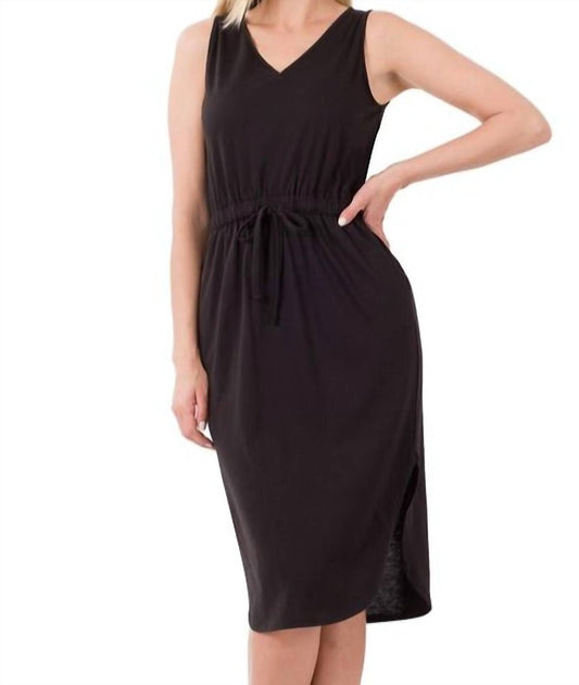 Zenana - Drawstring Waist Curved Hem Dress