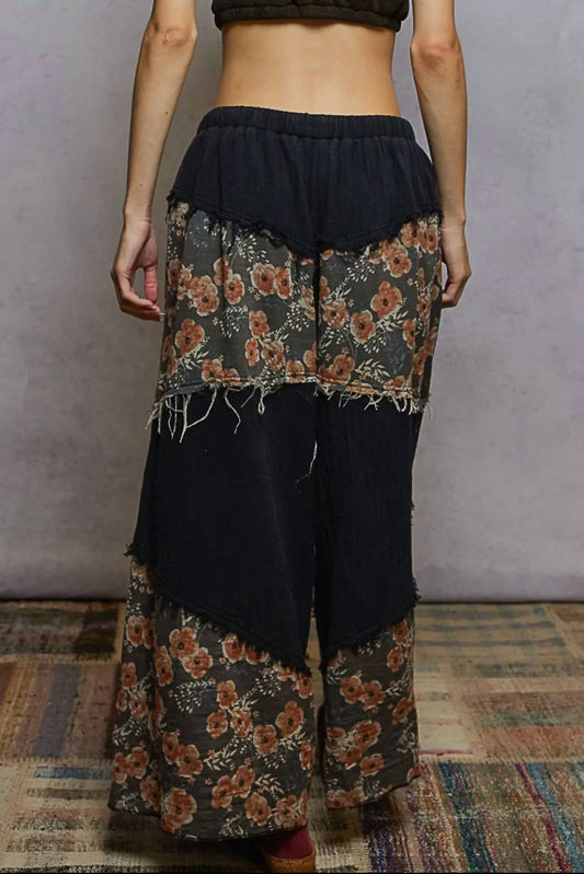 Pol - Wide Leg Floral Elastic Waist Gauze Pants