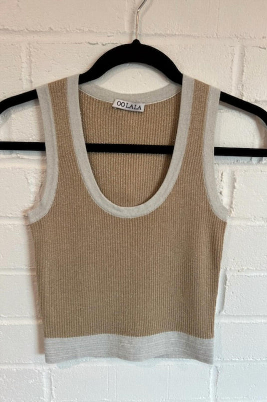 Oolala - Lurex Ribbed Knit Scoop Neck Tank