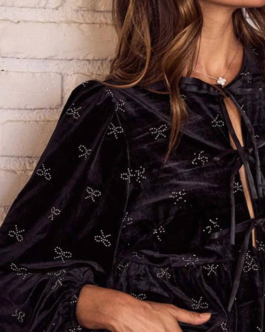 So Me - Holiday Christmas Ribbon Embellished Velvet Top