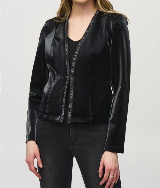 Joseph Ribkoff - Rhinestone Trimmed Leather Jacket