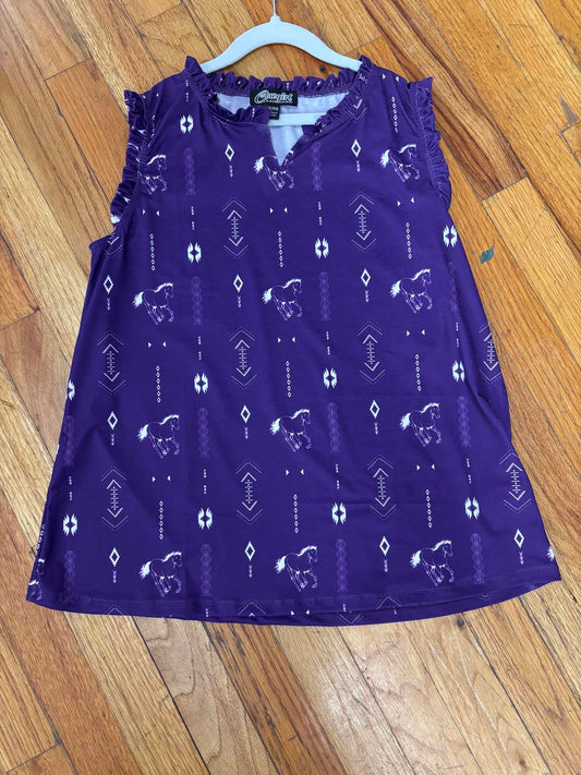 Cowgirl Hardware - Girls Horse Aztec Ruffle Trim Tank Top