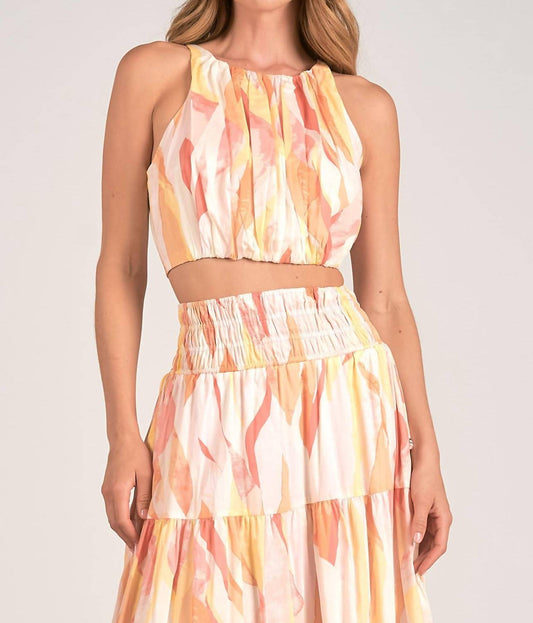 Elan - Print Amalfi Print Halter Top And Midi Smock Skirt Set