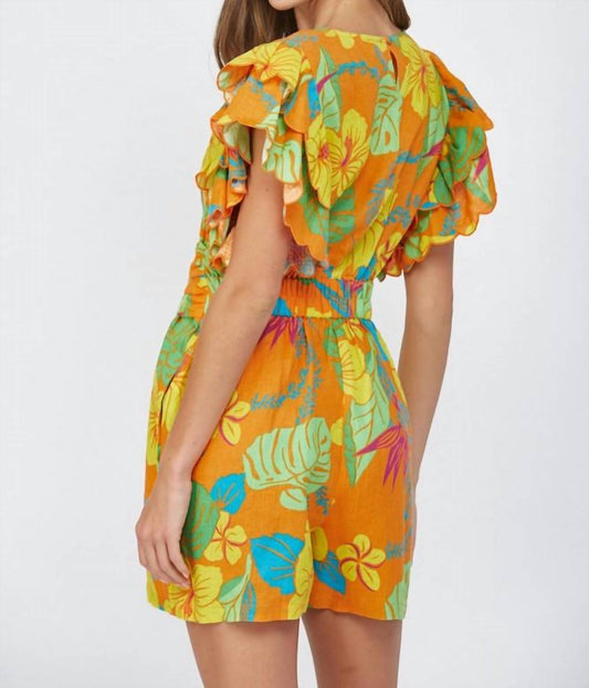 Fate By Lfd - Tropical Linen Ruffle Sleeve Romper