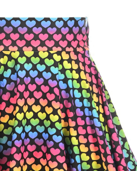 Daisy Corsets - Rainbow Hearts Stretch Lycra Skirt