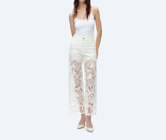 Bayeas - Embellished Lace Contrast Wide Leg Jeans