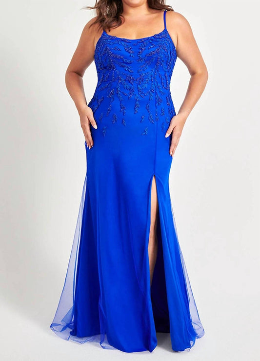 Faviana - Beaded Lace And Tulle Long Dress With Scoop Neck