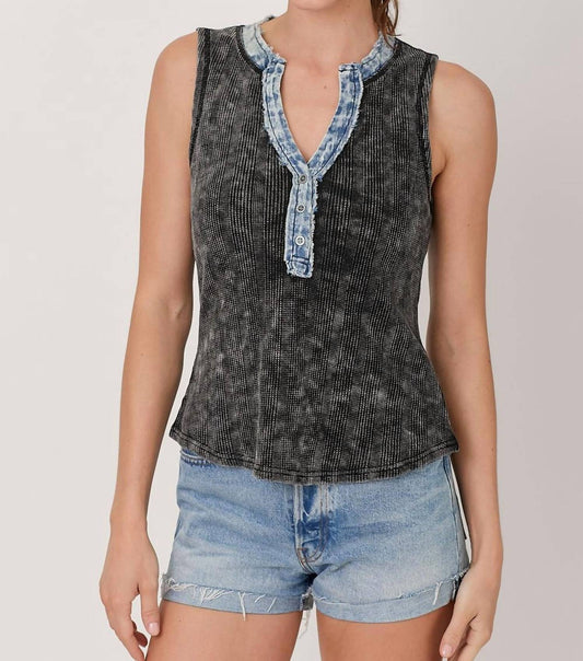 Mystree - Washed Thermal Sleeveless Henley Top