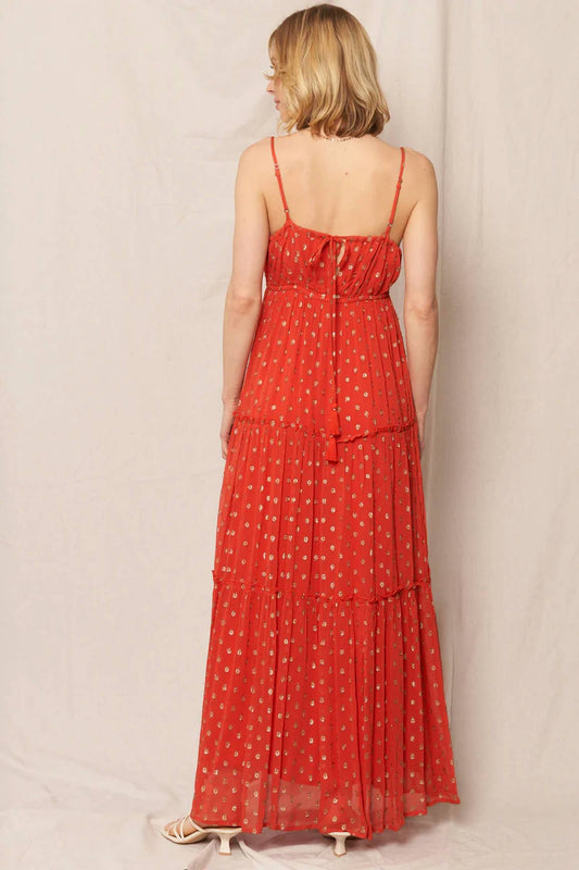 En Creme - Lisa Metallic Polka Dot Sleeveless Maxi Dress