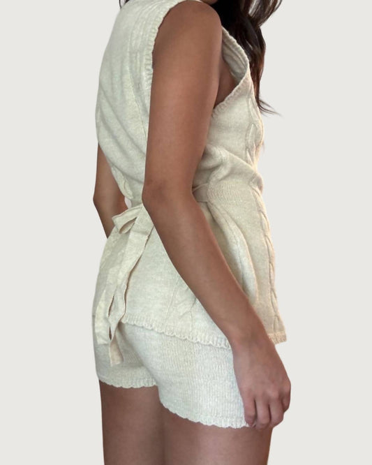 Et Clet - Knit Button Front Vest And Short Set