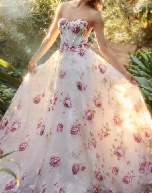 Andrea & Leo Couture - Rosette Printed Organza Gown