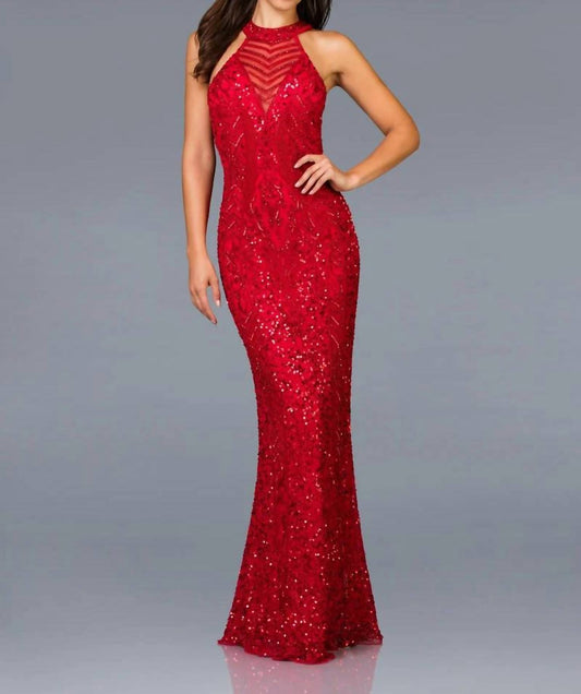 Scala - Halter Neck Beaded Evening Gown