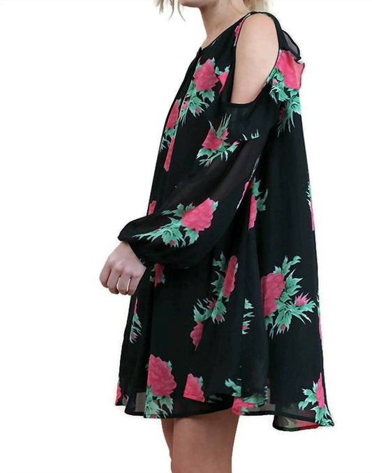 Umgee - Floral Cold Shoulder Keyhole Dress