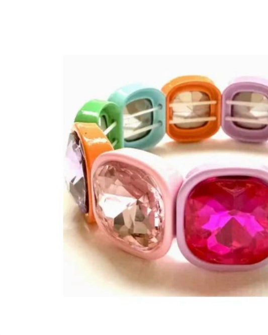 Iconic Mi - Women's Square Crystal Gemstone Stretch Bracelet