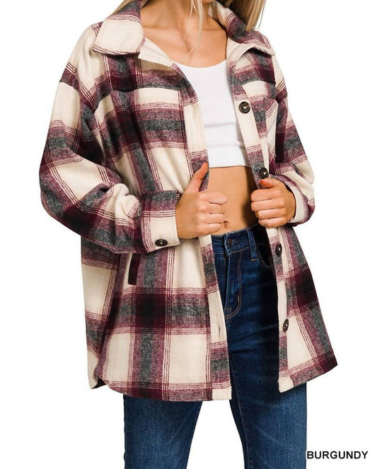 Zenana - Plaid Button Down Shacket