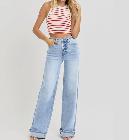 Risen - Kollyns Tummy Control High Rise Wide Cuffed Jeans
