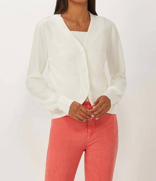 Ecru - Curved Placket Printed Cardigan