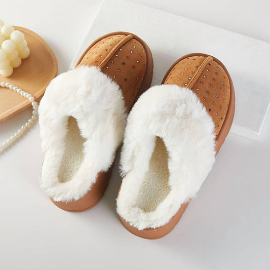 Wona Trading - Women's Rhinestone Embellished Fuzzy Plush Home Indoor Floor Slippers