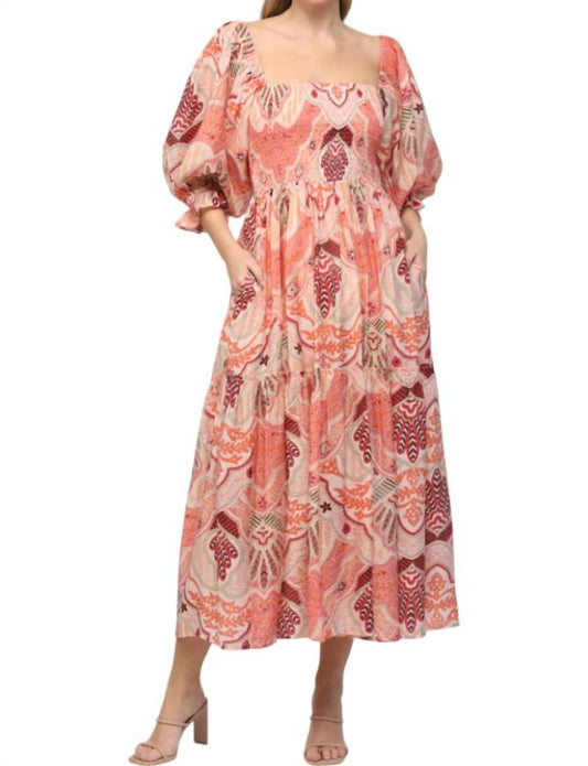 Fate - Abstract Smocked Tiered Midi Dress